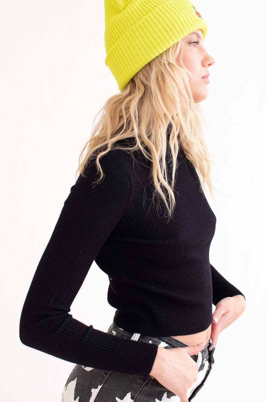 Black Ribbed Short Turtleneck Sweater