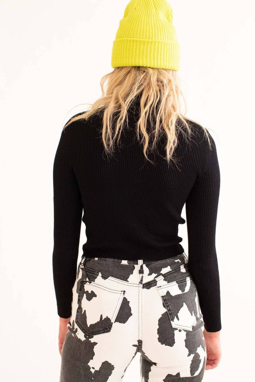 Black Ribbed Short Turtleneck Sweater