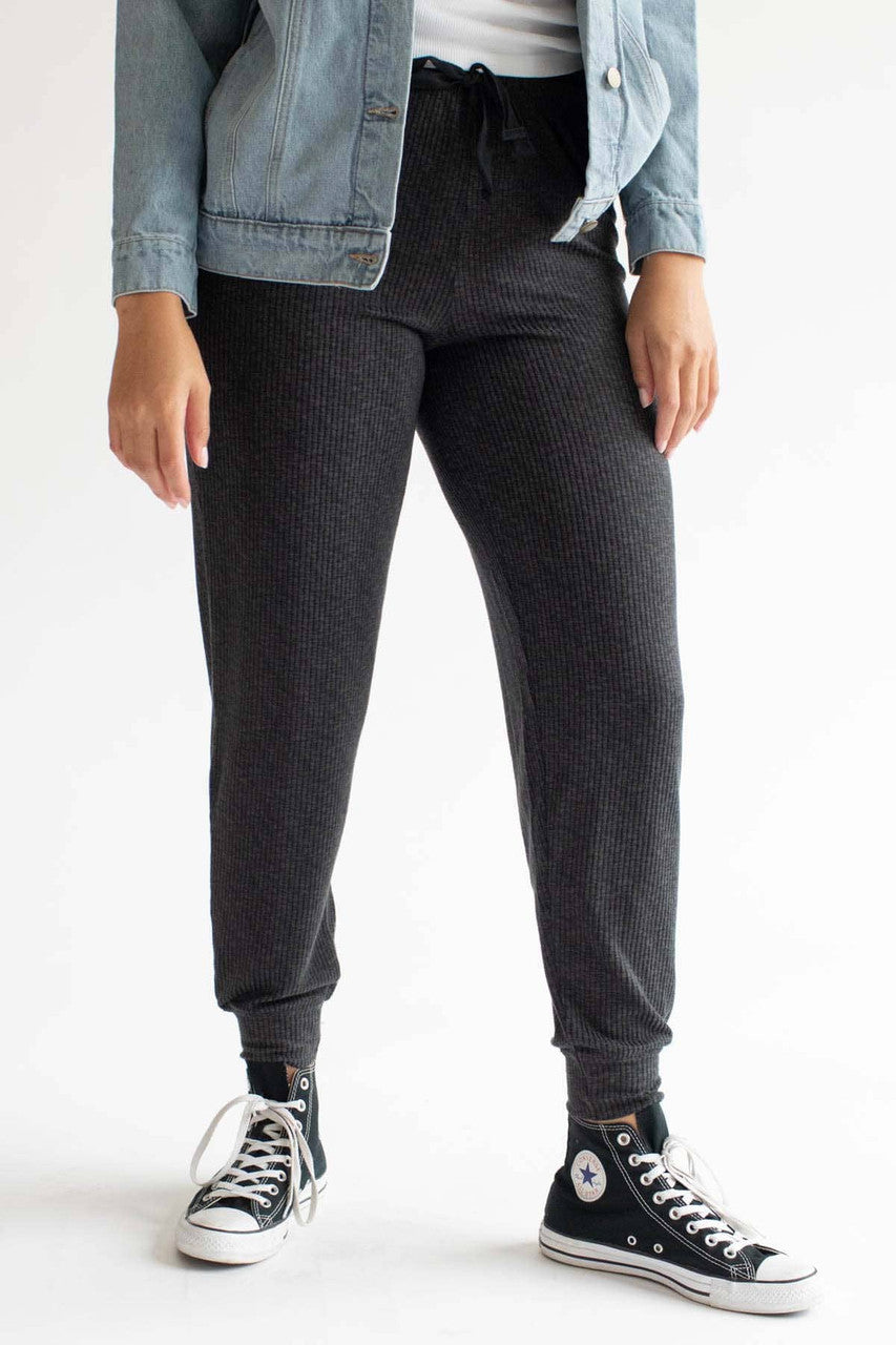 Black Space Dyed Ribbed Lounge Pants