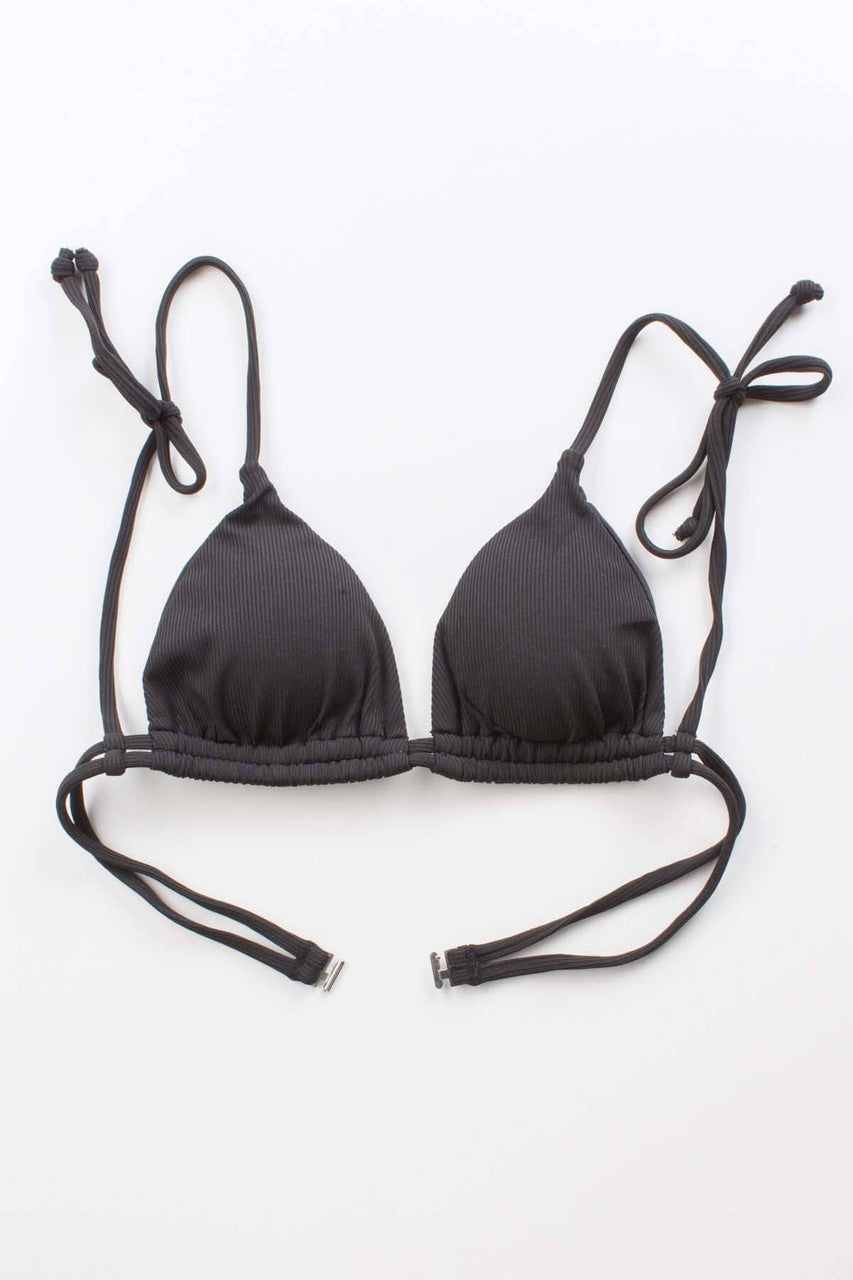 Black Ribbed String Bikini Top