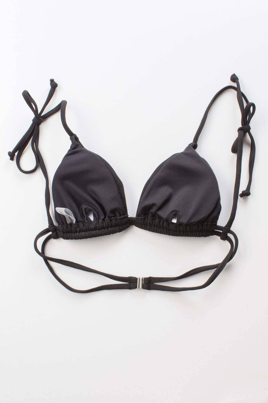 Black Ribbed String Bikini Top