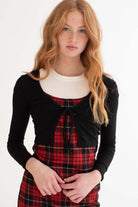 Black Ribbed Tie Bust Cardigan 1