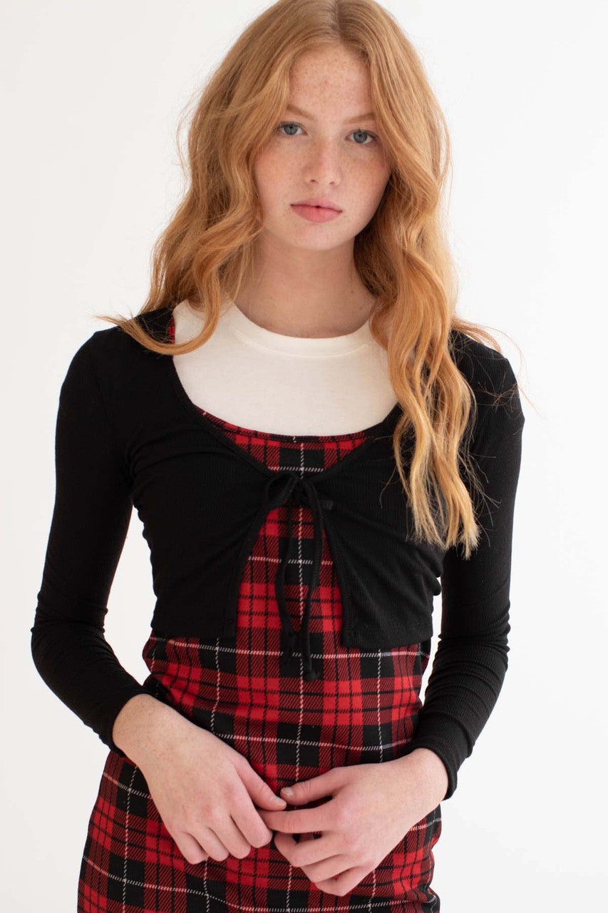 Black Ribbed Tie Bust Cardigan 1
