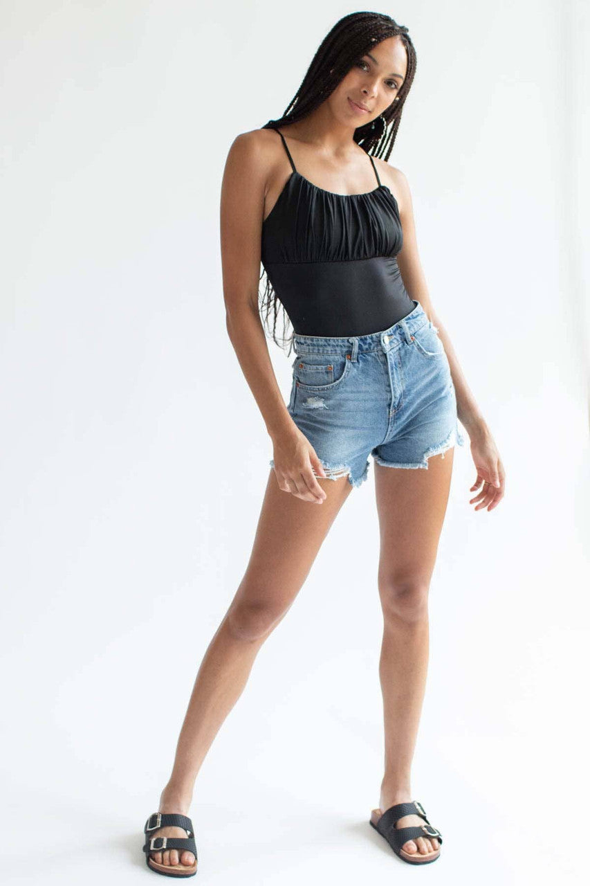Black Ruched Bust Bodysuit