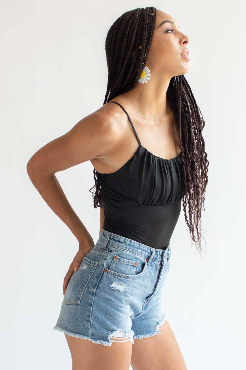 Black Ruched Bust Bodysuit