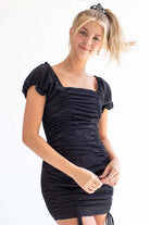 Black Ruched Body Mini Dress