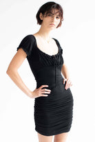Black Ruched Side Milkmaid Dress