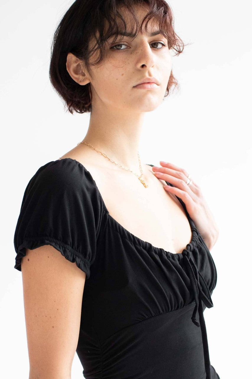 Black Ruched Side Milkmaid Dress