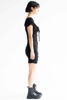Black Ruched Side Milkmaid Dress