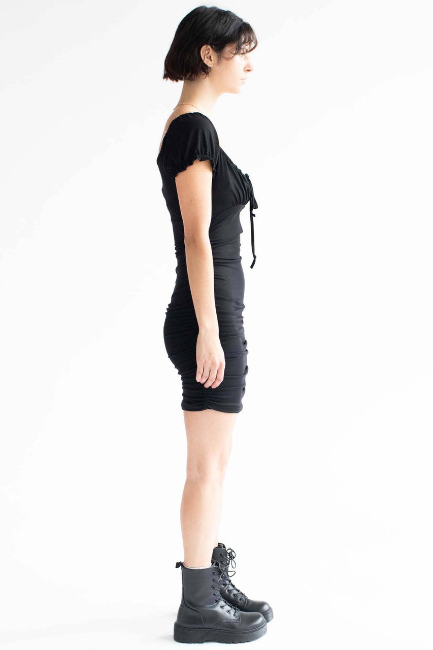 Black Ruched Side Milkmaid Dress