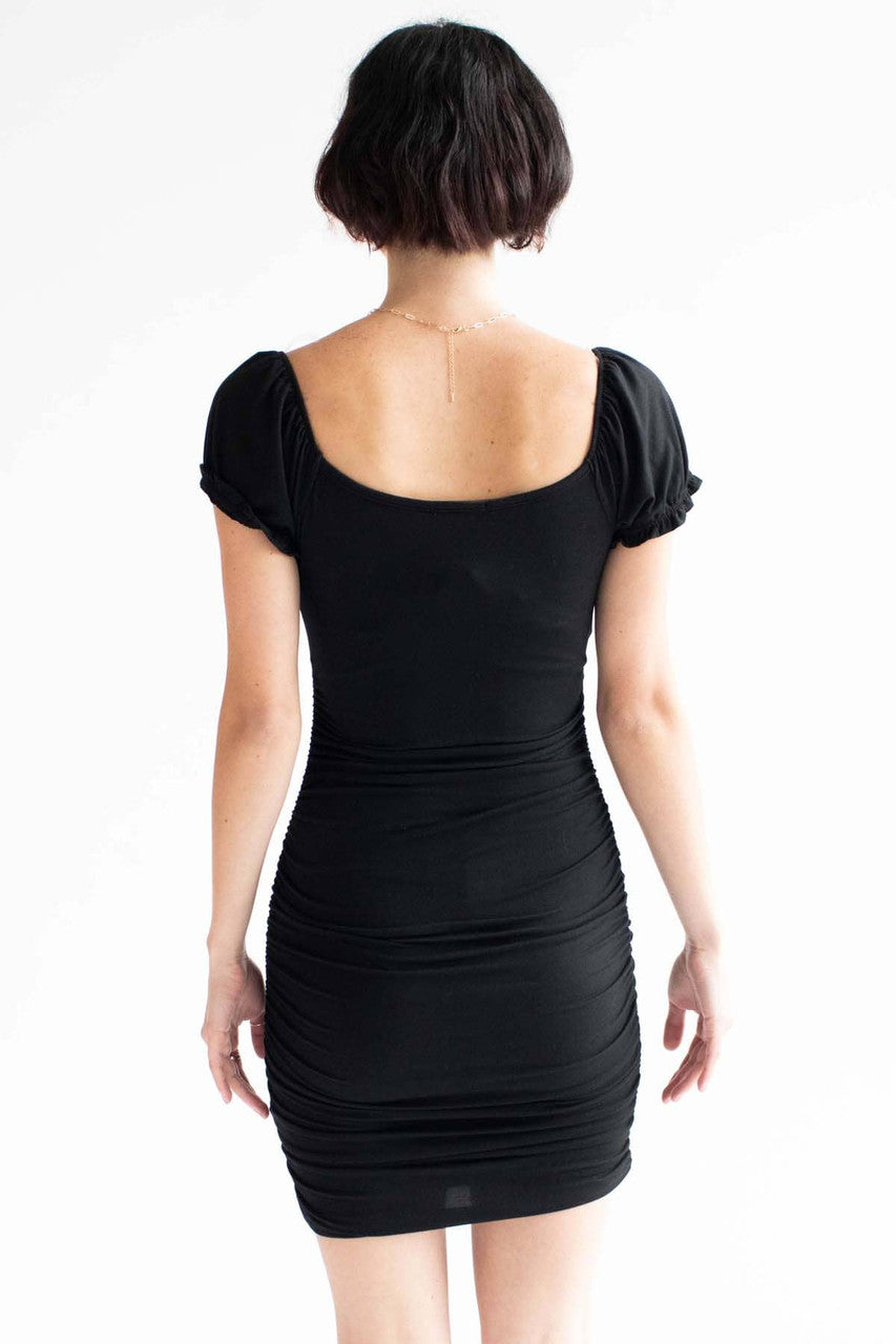 Black Ruched Side Milkmaid Dress