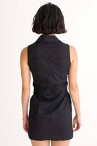 Black Ruched Sleeveless Shirt Dress