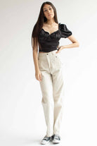 Black Satin Milkmaid Crop Top