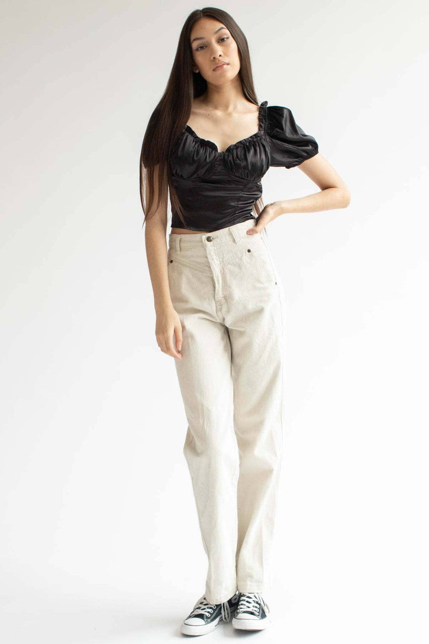 Black Satin Milkmaid Crop Top