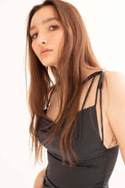 Black Satin Ruched Side Dress