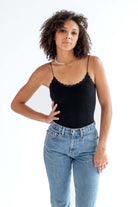 Black Seamless Lace Trim Bodysuit