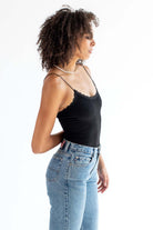 Black Seamless Lace Trim Bodysuit
