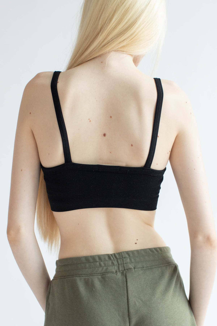 Black Seamless Ribbed Snap Bralette