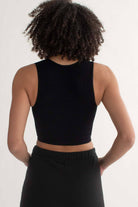 Black Ribbed Seamless Deep V Crop Tank