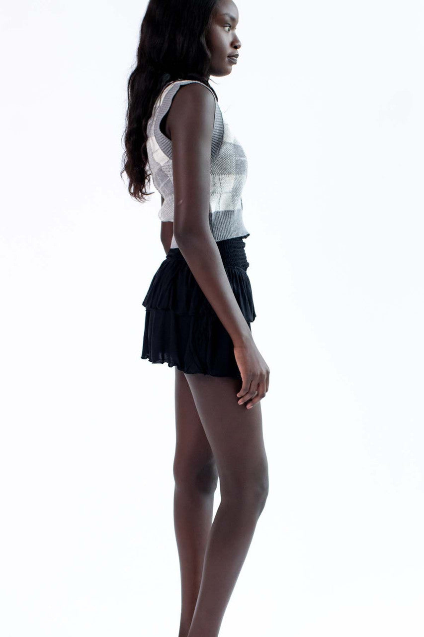 Black Smocked Waist Ruffle Skirt