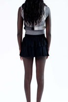 Black Smocked Waist Ruffle Skirt
