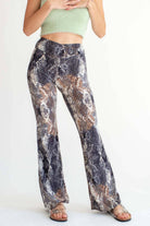 Black Snake Print Ribbed Bell Bottoms