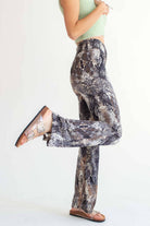 Black Snake Print Ribbed Bell Bottoms