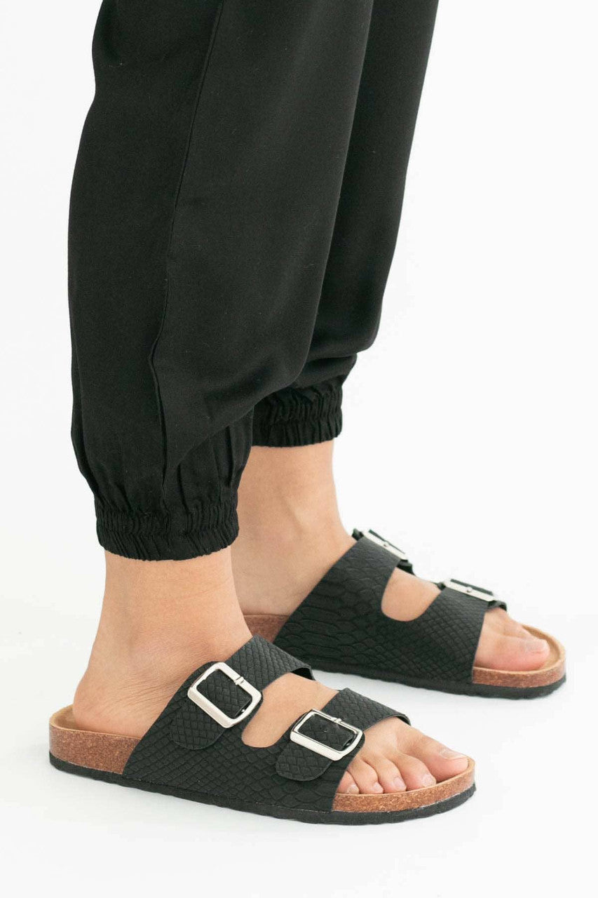 Black Snakeskin Print Sandals