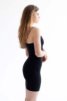 Black Snap Front Ribbed Mini Dress