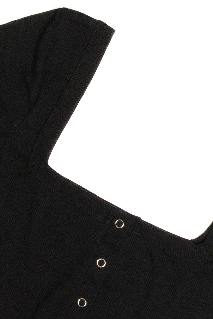 Black Square Neck Button Front Crop Tee