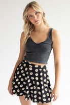 Black Stone Washed Seamless Ribbed Crop Tank