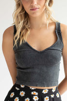 Black Stone Washed Seamless Ribbed Crop Tank