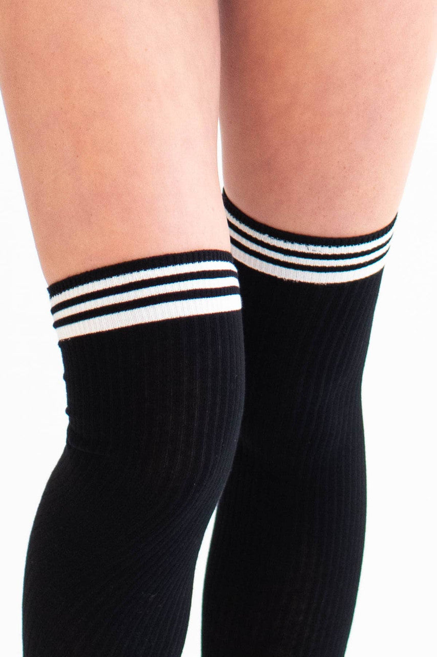 Black Stripe Thigh High Socks