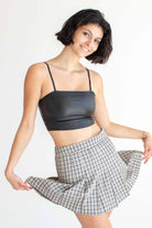 Black & Tan Plaid Hidden Short Pleated Skirt