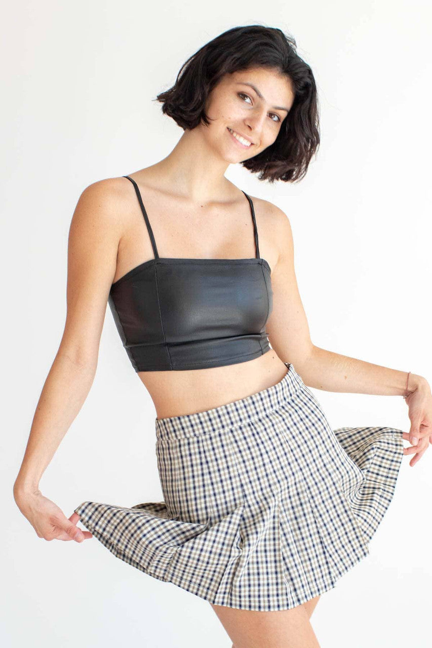 Black & Tan Plaid Hidden Short Pleated Skirt