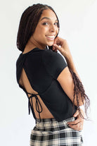Black Tie Back Ribbed Tee