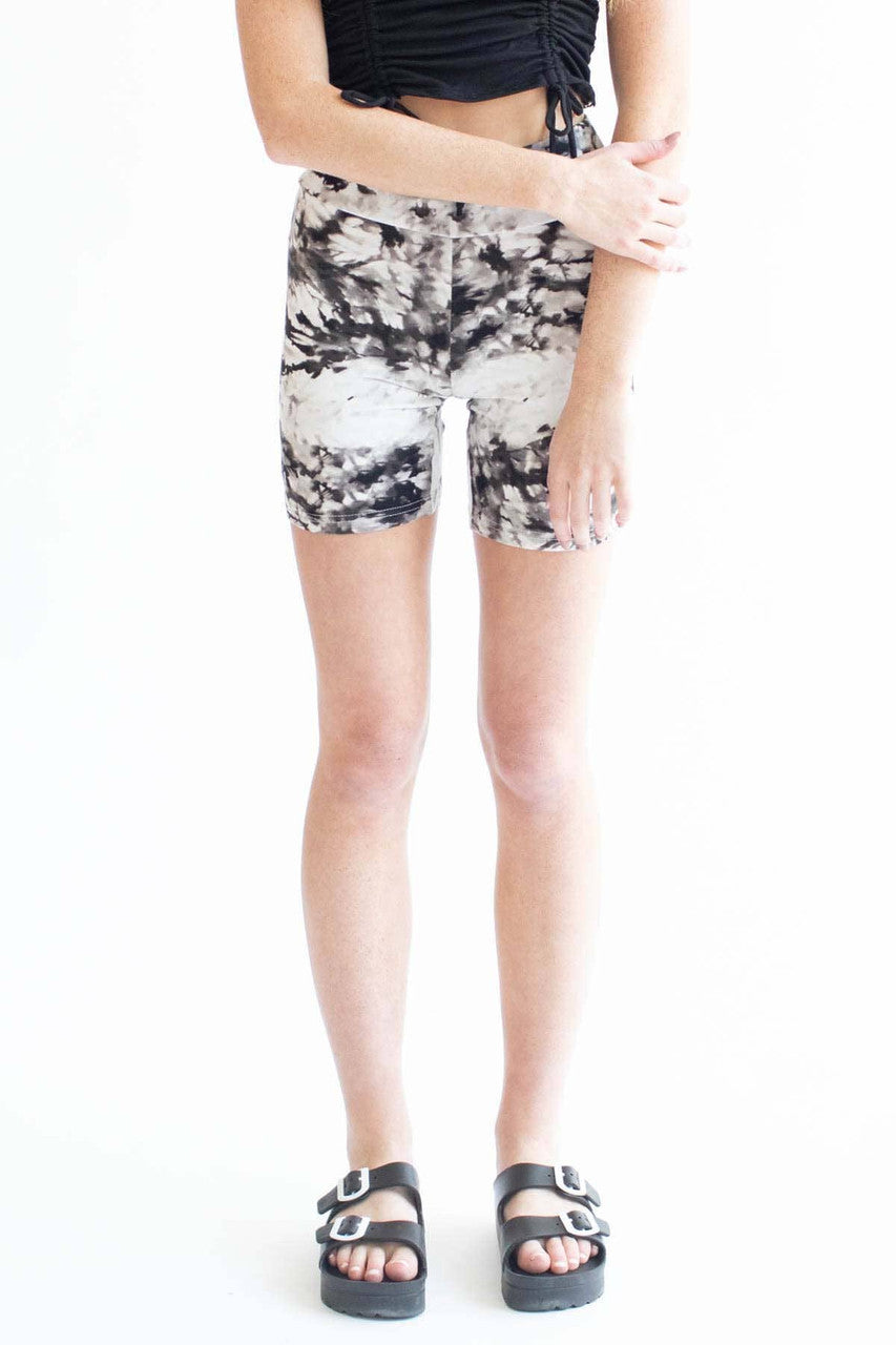 Black Tie Dye Print Bike Shorts