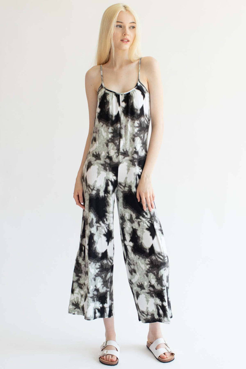 Black Tie Dye Print Jumpsuit