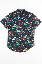 Black Trapper Keeper Print Woven Button Up Shirt