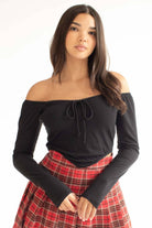 Black Triangle Hem Long Sleeve Top