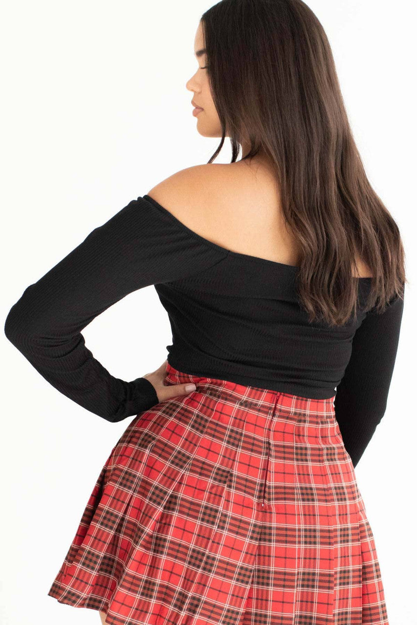 Black Triangle Hem Long Sleeve Top