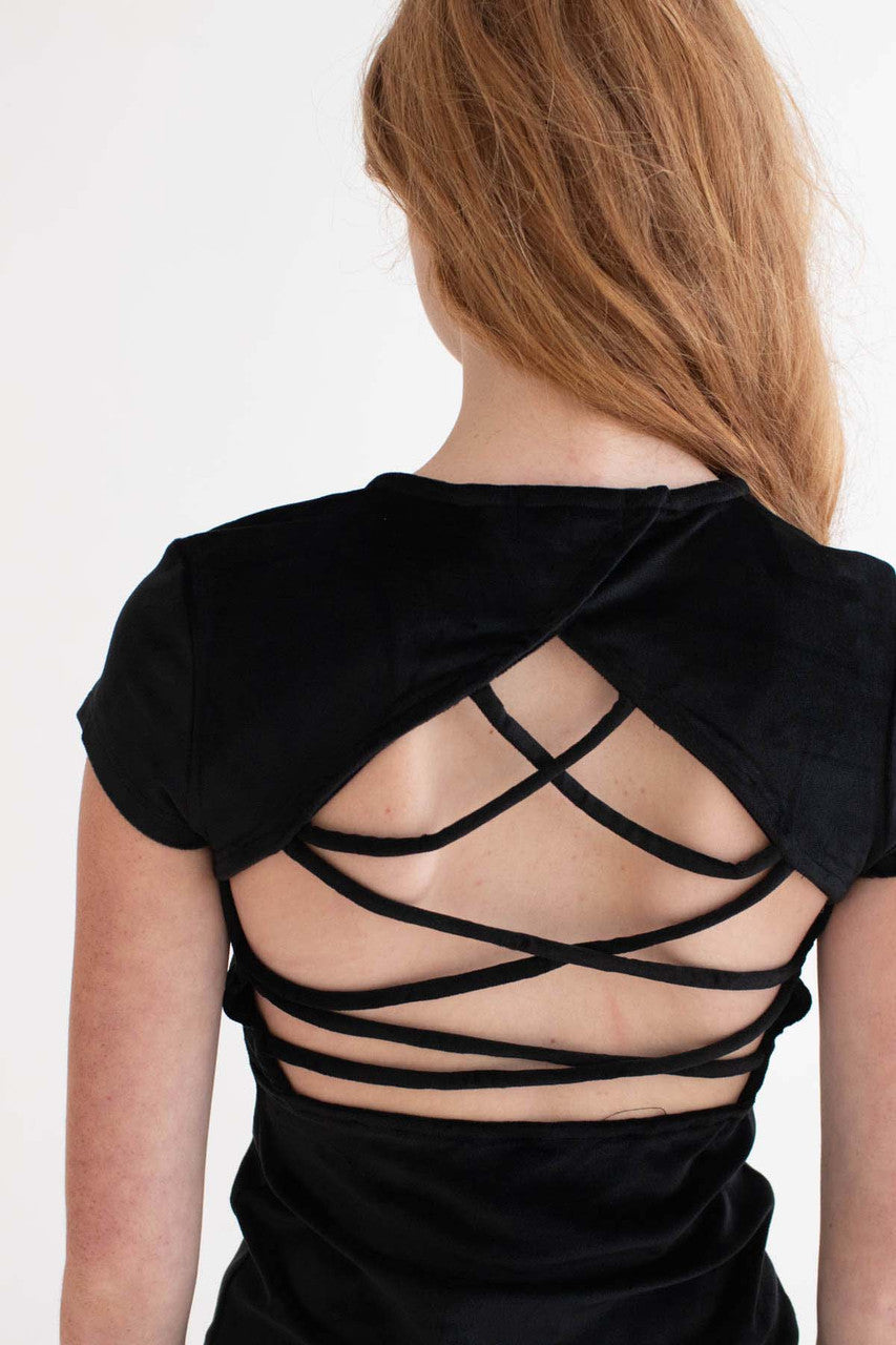 Black Velvet Cross Back Mini Dress