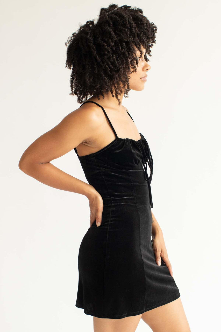 Black Velvet Milkmaid Dress - L Black Velvet Milkmaid Dress - L