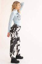 Black Washed Cow Print Stretch Denim Jeans