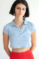 Blue Boxy Cropped Polo