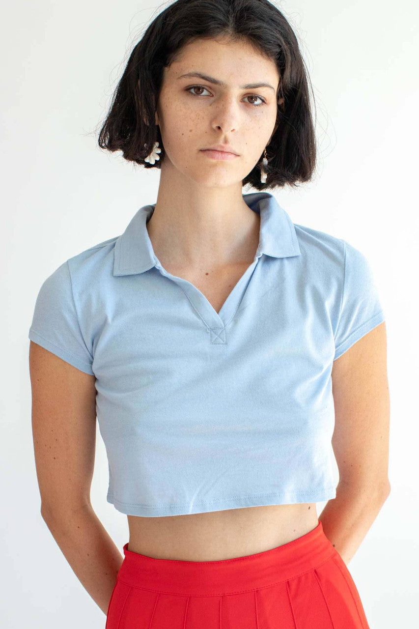 Blue Boxy Cropped Polo