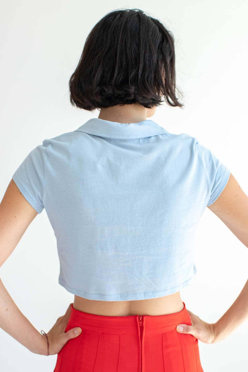 Blue Boxy Cropped Polo
