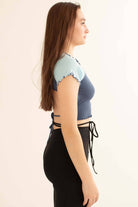 Blue Butterfly Backless Crop Tee