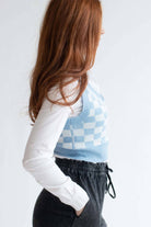 Powdered Blue Checkered Sweater Vest
