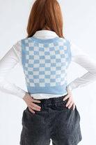 Powdered Blue Checkered Sweater Vest